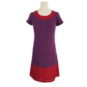 Boden Colorblock Wool Midi Dress 10L Purple Red Short Sleeve Retro Mod Long Tall